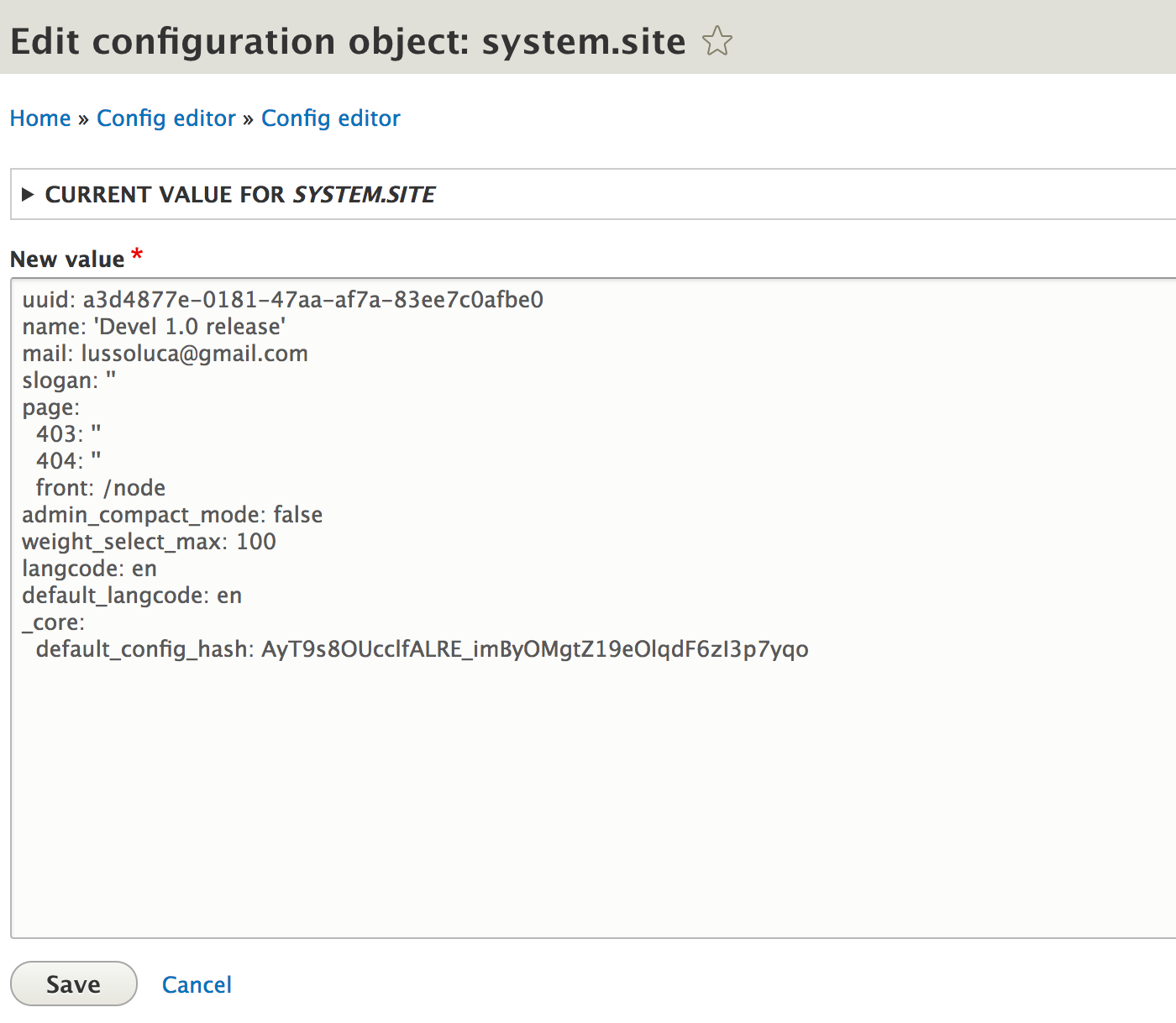 Devel configuration